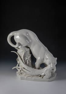 'Pheasant robbery'': 'Pheasant robbery'' Arthur Storch (design) 1922, Aelteste Volkstedter Porzellanmanufaktur (execution), late 20th c. Porcelain, white glazed. Marked by underglazed blue manufactory mark, fox mark, mode