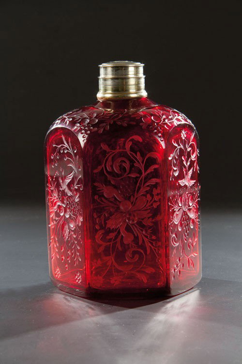 A hexagonal gold ruby flask Potsdam or South Germany