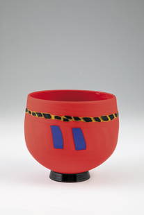 Vase ''Funtime's cup'': Vase ''Funtime's cup'' Tsuchida Yasuhiko, Murano, 2000 Opaque red glass, with fused colored glass platelets, acid frosted. The set foot in black violet. Inscribed in vibro-engraving: Tsuchida Yasuhiko