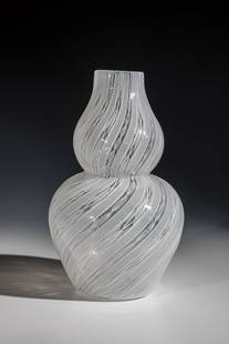 Vase ''Zanfirico'': Vase ''Zanfirico'' Carlo Scarpa (design), Paolo Venini (decoration), Venini, Murano, c. 1951 Colorless glass, with fused 'zanfirico' glass rods in white ('lattimo'). Marked: venini murano ITALIA (etch