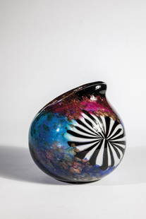 Important vase ''Eldorado'': Important vase ''Eldorado'' Dino Martens (design), Aureliao Toso, Murano, 1953 Colorless glass, with fused black and white star murrine, a glass plate in ruby red, multicolored crumbles in blue, ruby