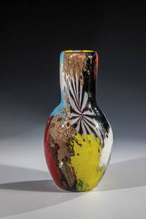 Vase ''Oriente: Vase ''Oriente'' Dino Martens (design), Aureliano Toso, Murano, 1952 Colorless glass with 'zanfirico' glass rods, opaque crumb flecks in red, white, yellow, light blue, black violet and aventurine