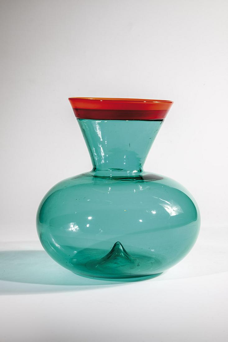 Large rare vase ''Con Orlatura, verde bordo rosso arancio'' (1 of 1)