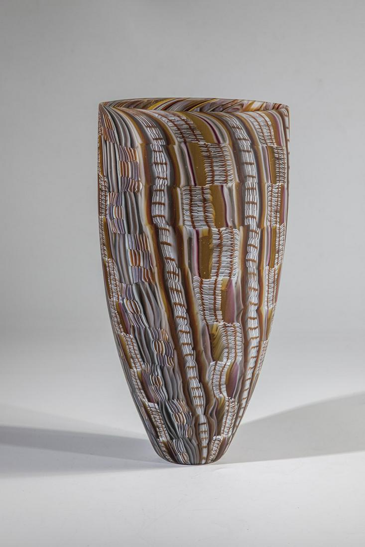 'Vessel Murrine'': 'Vessel Murrine'' Giles Bettison , 1997 Multicolored prefabricated murrine fused together. Finely matted surface. Signed and dated in engraving: Giles Bettison 1997. h. 26.5 cm Lit: D. Klein, Artists