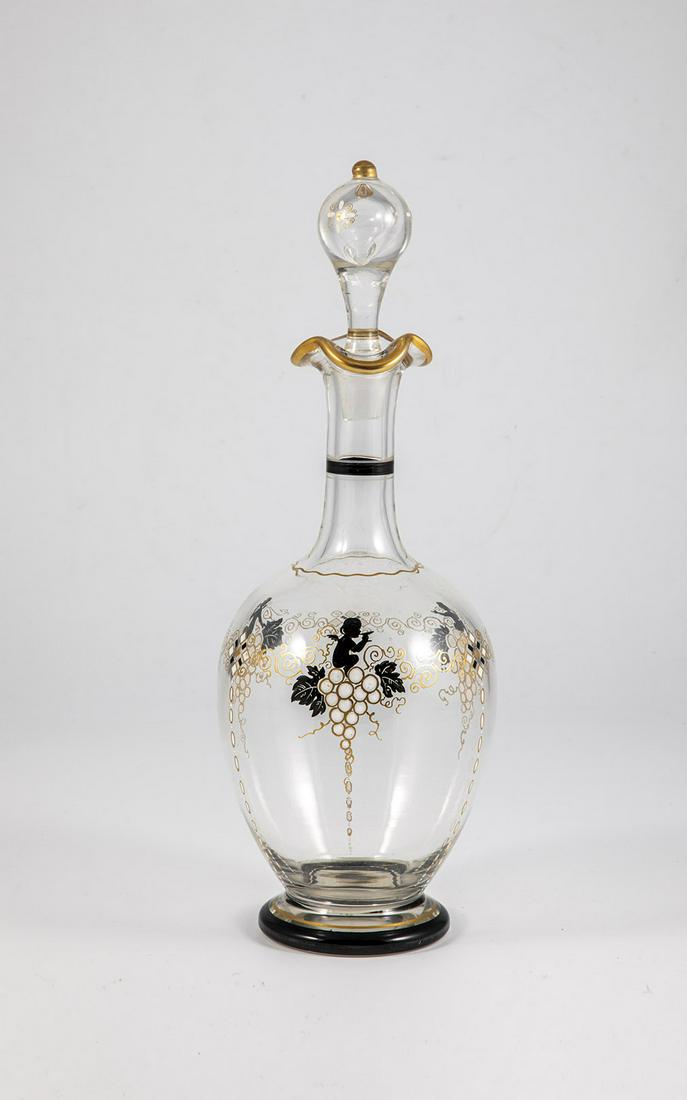 Carafe with stopper: Carafe with stopper Siegfried Haertel (form design), Alexander Pfohl (decor design), JosephinenhÃ¼tte, Schreiberhau, c. 1920 Colorless glass, with gold, black solder and white opaque enamel. Decor:
