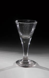 Large pointed chalice: Large pointed chalice North German, 18th century, colourless glass with charcoal inclusions and polished tear. Massive shaft merging into funnel-shaped cuppa. H. 20 cm