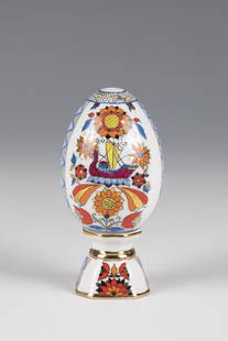 Porcelain egg with sailboat: Porcelain Egg with Sailboat Russia, Leningrad Porcelain Manufactory, 2001 executed in polychrome painting and gold. On the front and back a sailboat between stylized flowers. Underglaze red