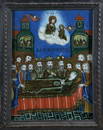 Rare, dated reverse glass painting: Dormition of the Mother of God