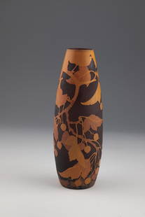 Vase ''Groseilles'': Vase ''Groseilles'' Emile GallÃ©, Nancy, 1920s Colorless glass, violet and opaque orange overlay. Etching dÃ©cor in relief all around: berry branch with fruits and leaves of currant. Inner