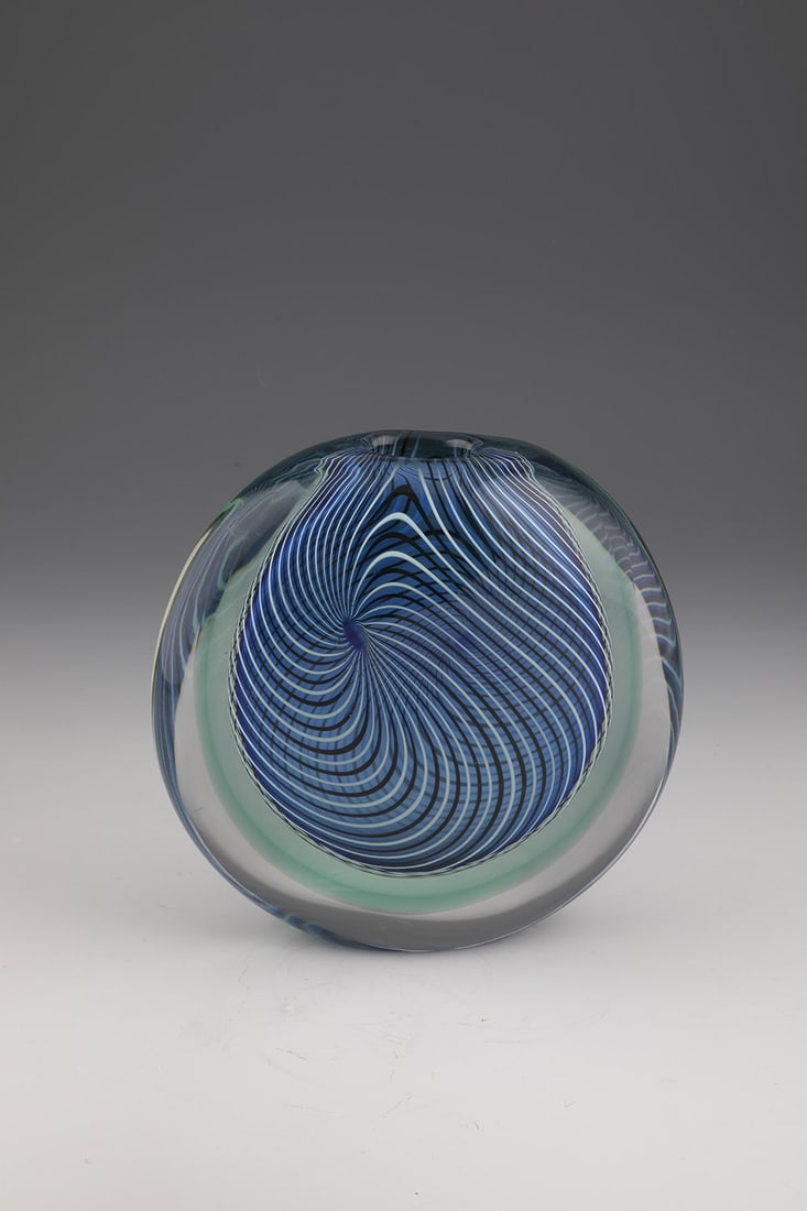 Vase ''Capo Nord'' Mod. 6075: Vase ''Capo Nord'' Mod. 6075 Giampaolo Seguso, Seguso Viro, 1993 Blue, and light green glass, colorless overlay. Alternately melted threads in white and black using the 'filigrana' technique. Undersid