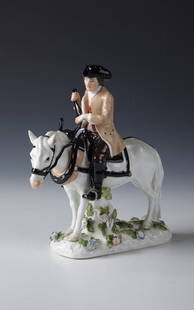 Riding Farmer: Riding farmer Meissen, ca. 1750, after a model by Johann Joachim Kaendler On an oval base with naturalistically decorated flowers. The rider on a white horse with a plough harness in overglaze