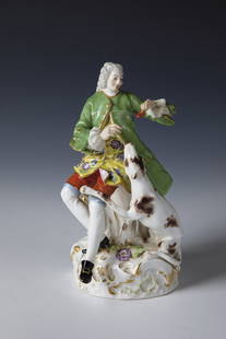 Augustus the Strong with hunting dog: Augustus the Strong with hunting dog Meissen, around 1900 The Saxon Elector playing with his hunting dog on a round, high and lavishly designed rocaille pedestal. Colourfully decorated and with gold