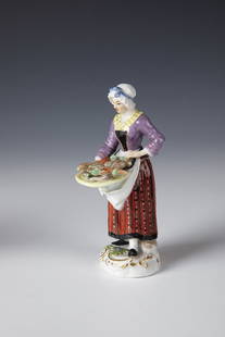 Greengrocer from the series ''Cris de Paris'': Greengrocer from the series ''Cris de Paris'' Meissen, mid-19th century, after a model by Johann Joachim Kaendler On a tree support base covered with relief rocailles. Colourfully decorated and with g