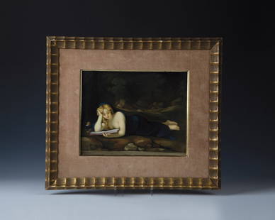 Optical videodisk: Picture plate KPM, Berlin, ca. 1920 Rectangular porcelain plaque with a reclining woman reading in fine, polychrome overglaze painting. After the painting ''Mary Magdalene, reading'' by Antonio