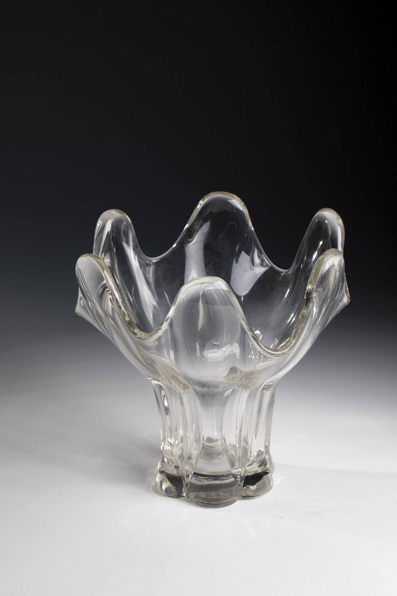 Vase: Vase Val Saint-Lambert, 1950s Colorless, thick-walled glass. Engraved on the bottom: Val St. Lambert. H. 21.5 cm.