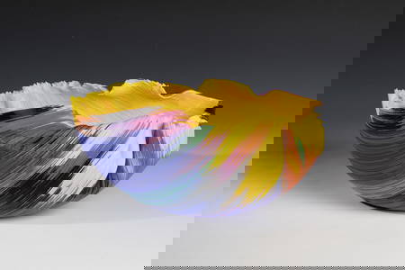 Bowl object Toots Zynsky Extended, fused and hot-formed coloured glass threads. Inscribed on the
