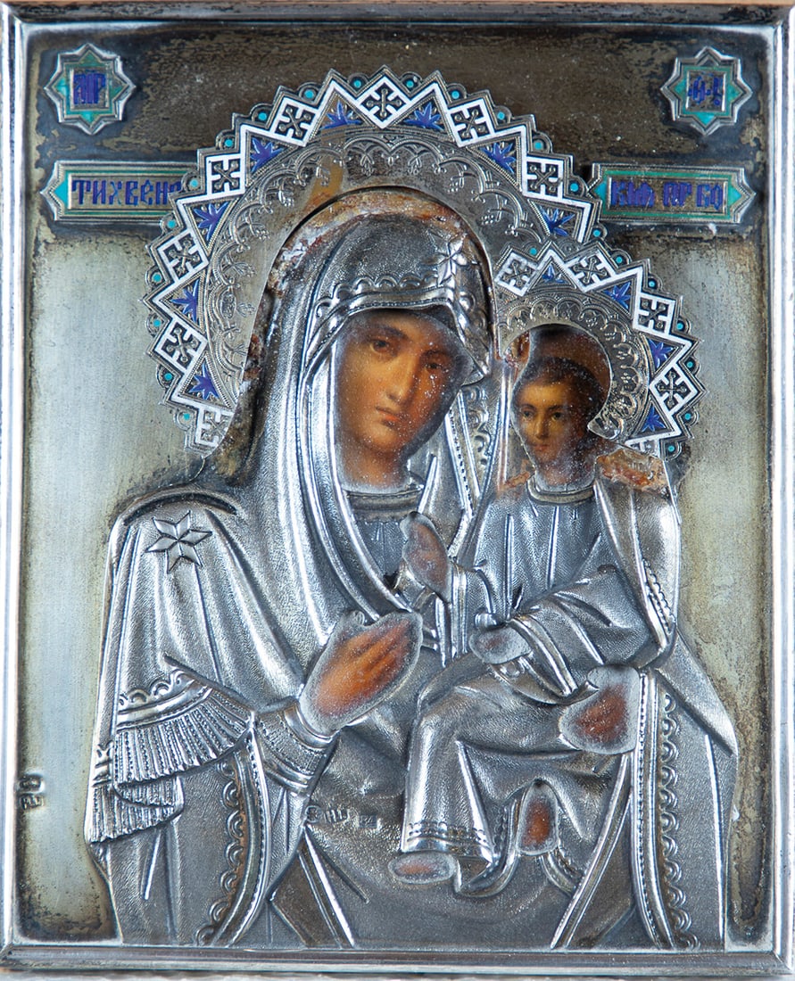 Small icon: Mother of God of Tikhvin with enameled silver oclad (1 of 1)