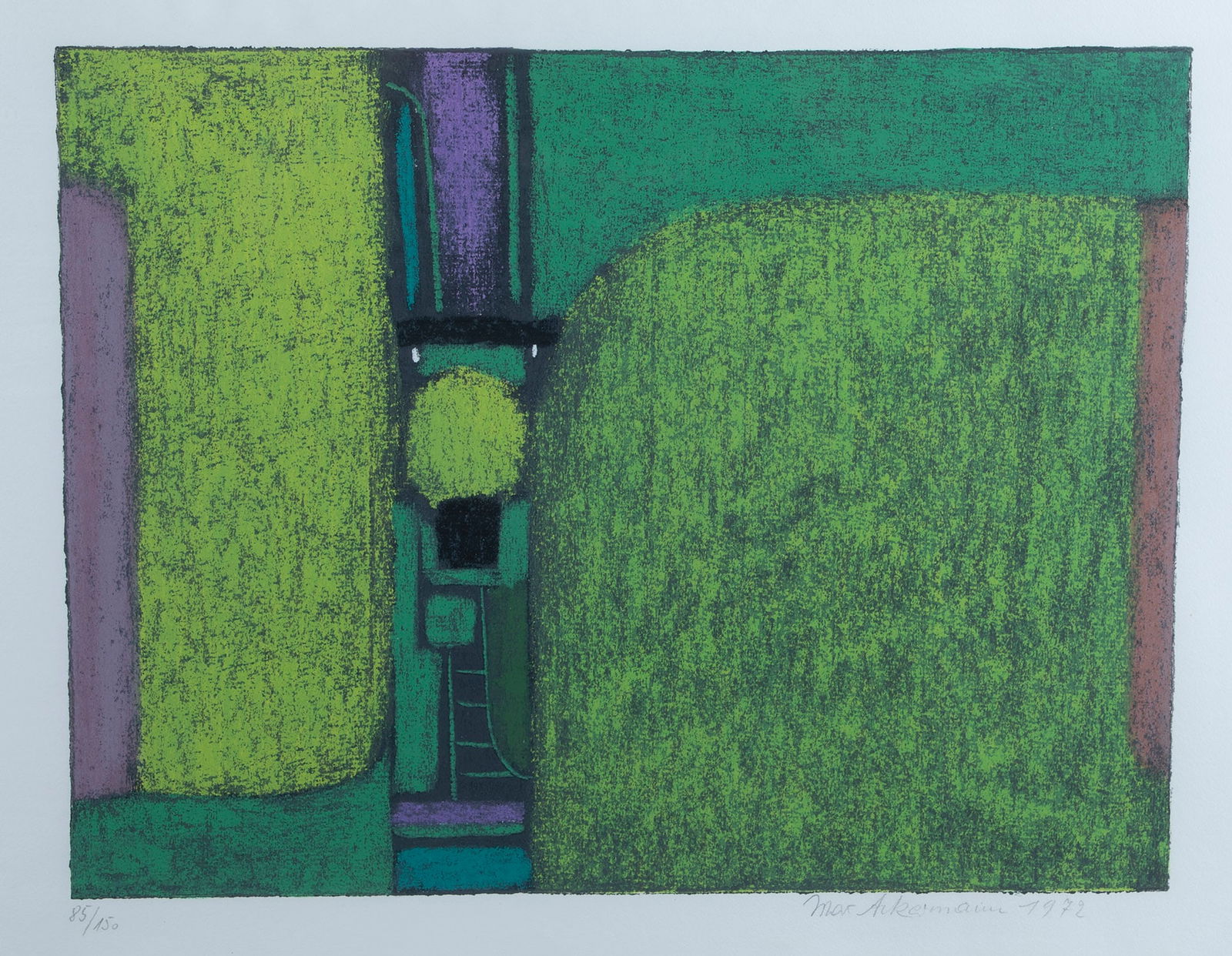 Max Ackermann: Max Ackermann 1887 Berlin - 1975 Bad Liebenzell/ Black Forest o. T. - bridged continents with colour tower, 1972, silkscreen print, numbered 85/150, lower right hand signed and dated 1972.