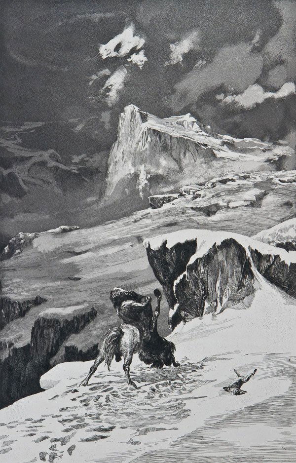 Max Klinger: Max Klinger Klinger, Max 1857 Leipzig - 1920 GroßjenaMax Klinger Leipzig 1857 - 1920 Großjena Konvolut von 4 Bl. aus der Folge Intermezzi: Bl. I, ''Bär und Elfe''. Bl. V, ''Kämpfende Centauren''.