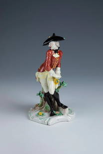 ''The Gleeful Soldier'': ''The Gleeful Soldier'' Nymphenburg, after 1862 - after a model by Franz Anton Bustelli, 1756 On a flat tree stump support base with appliquéd flowers and leaves, a laughing soldier looking to the