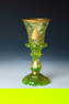 Large Uranium Glass Goblet with Chinoiserie
