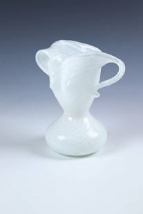 Object vase ''Marilyn'': Object Vase ''Marilyn'' Dino Martens (design), Aureliano Toso, Murano, 1954 Colourless glass with white thread melting ('zigzag' technique), rib-optically blown. Mouth deeply cut on both sides, pulled
