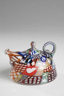 Teapot: Teapot Richard Marquis, 1987 Clear and coloured glass with melted murrine, freely blown and shaped, melted together. Vibro-engraved underside signed: 1987 Marquis. H. 7.7 cm. Lit.: S.K. Franz, Contemp