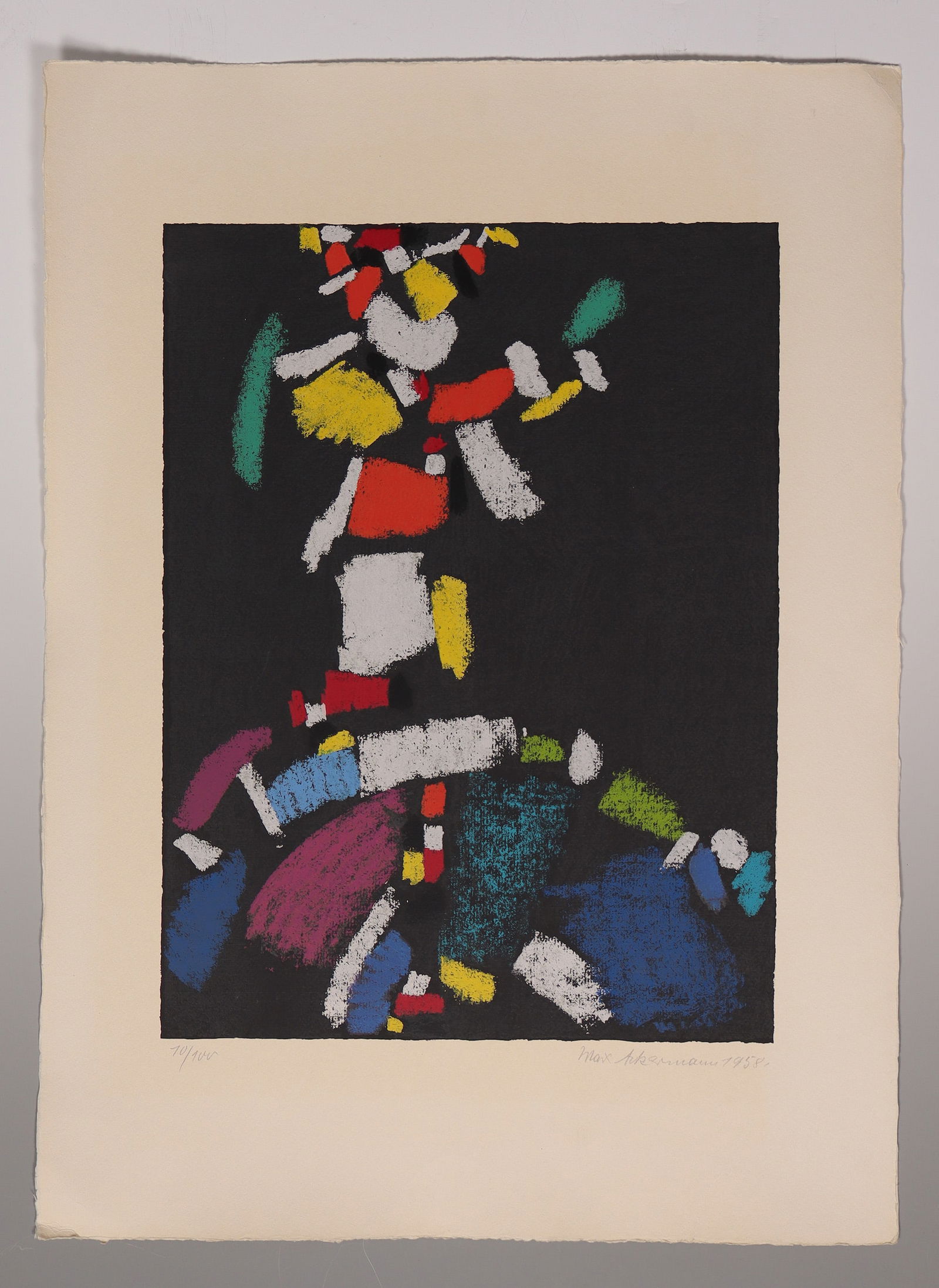 Max Ackermann: Max Ackermann 1887 Berlin - 1975 Bad Liebenzell Festive sound, 1958, colour lithograph on solid wove paper, 10/100, right. Hand signed and dated below. Isolated bends at the edge. Sheet dimensions 70