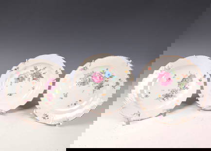 Three plates: Three plates KPM, Berlin, 19th century Deeply hollowed, round plates on a standing ring with a passing, gold-trimmed rim. Decorated on flag and mirror with colorful flower and insect painting.