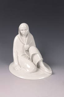 Seated Girl: Seated Girl Ernst Barlach (design), 1908, Schwarzburg Workshop for Porcelain Art (execution), late 20th century Ivory-coloured porcelain, glazed. Girl seated on a round plinth, covered by a long