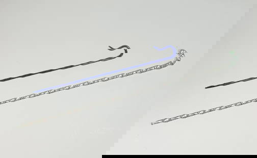 Two walking sticks: Two walking sticks, 19th / 20th century, colourless glass with coloured thread overlay or glass threads in cobalt blue and white. L. 80 or 120 cm