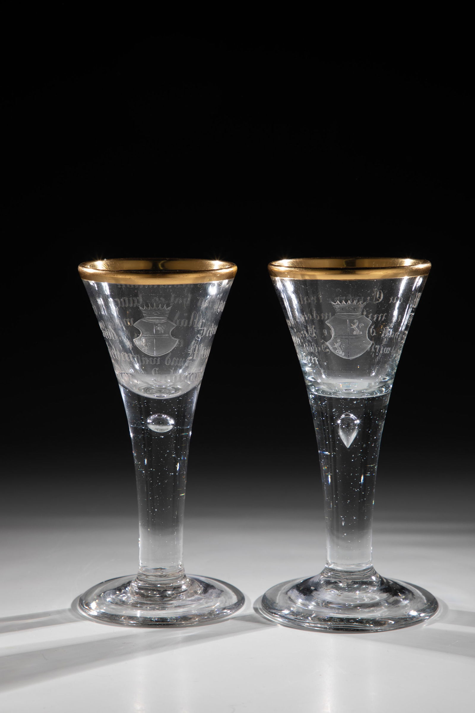 Two pointed chalices with baronial coats of arms and sayings (1 of 2)