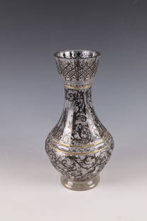 Vase with Chinoiserie: Vase with Chinoiserie Meyr's nephew, Adolf, for J. & L. Lobmeyr, Vienna, probably painted by Heinrich Bergmann, c. 1890 Colourless, faceted glass with area-filling decoration: exotic birds and people