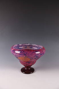 Bowl vase ''Verre de jade'': Bowl vase ''Verre de jade'' Daum Frères, Nancy, c. 1920 Colourless glass, underlaid with thin white opal inside. Between the layers, powder melting in red-violet, pink and blue as well as cracked, re