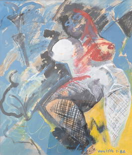 Jean-Paul van Lith: Jean-Paul van Lith *1940, Argenteuil Female figure lying under palm tree, mixed media on paper, signed and dated lower right. Framed in a passe-partout behind glass. Frame dimensions 92 x 80 cm, passe