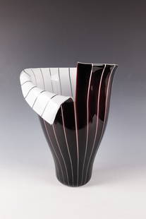 Vase ''Spacchi'': Vase ''Spacchi'' Toni Zuccheri (design), Barovier & Toso, 1988 Colourless glass, fused bands of black-violet and opaque white glass. Inscribed on the bottom in engraving: barovier & toso murano T.Z. 8