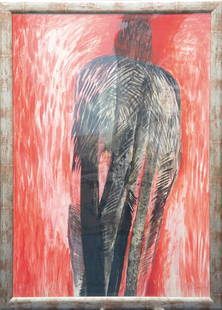 Gizela Sabokova: Gizela Sabokova *1952 Czech Republic Back view of a horse (?), 1998, mixed media (including watercolour) on paper, signed and dated in pencil lower right. Framed behind glass. 108 x 78 cm.