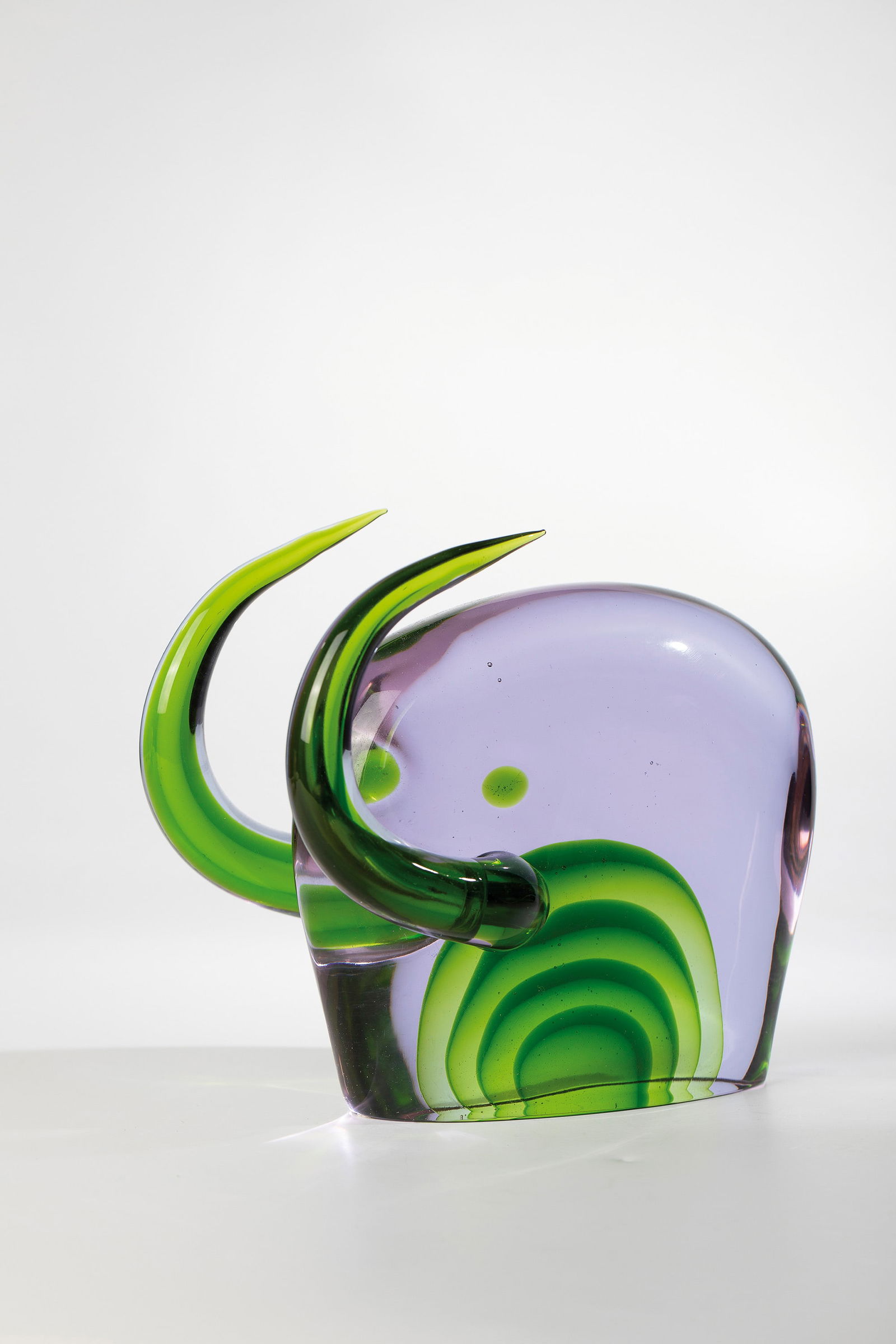 Animal Figurine ''Mammoth'': Animal figure ''Mammoth'' Antonio da Ros (design), Cenedese, Murano, 1964 Colourless, slightly bluish glass with several underlays in green ('Sommerso'). H. 20 cm. Model no. 90 lit.: Christina Beltram