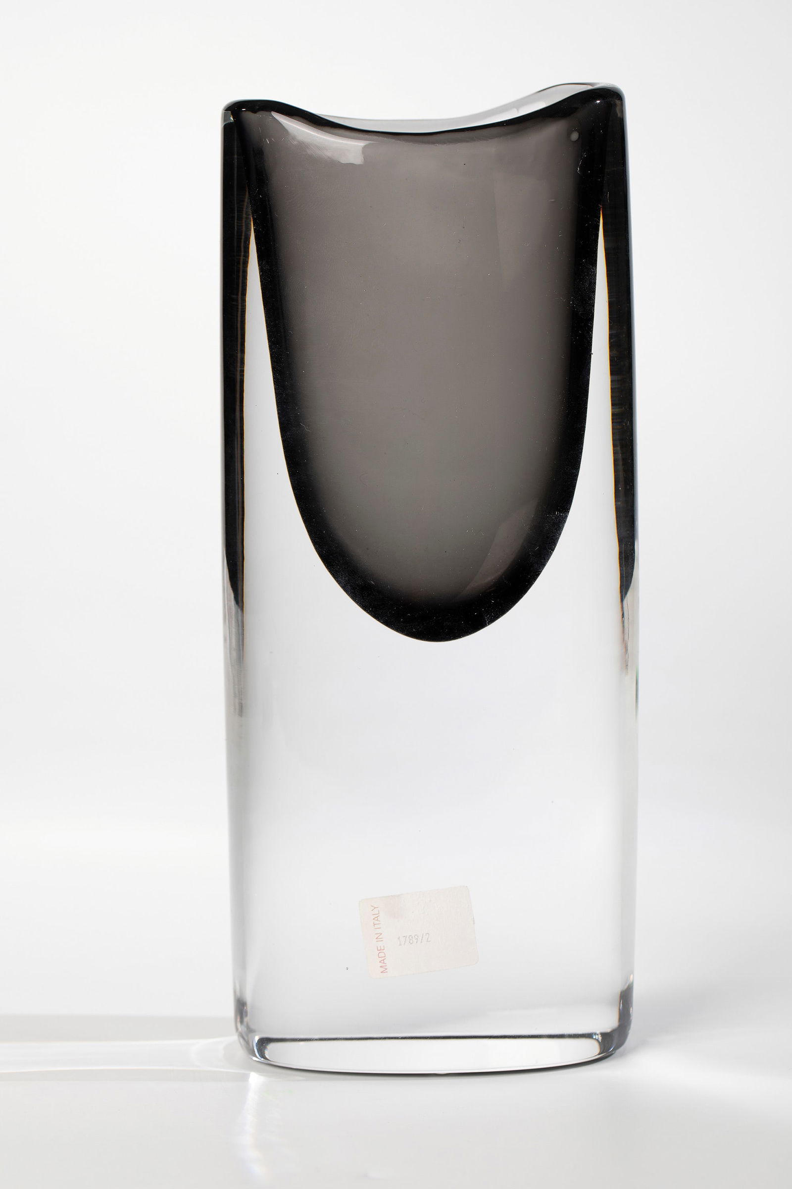 Vase ''Sommerso'': Vase ''Sommerso'' Antonio Da Ros (Design), Cenedese (Execution), Murano, 1960s Thick-walled, colourless glass with a smoky grey underlay. On the wall paper label with the inscription ''MADE IN ITALY''