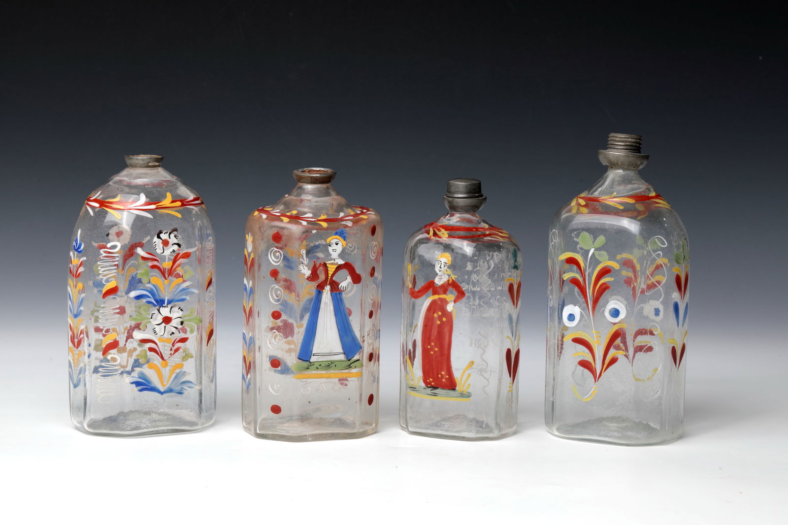 Mixed lot of four schnapps bottles (brandy bottles) (1 of 2)