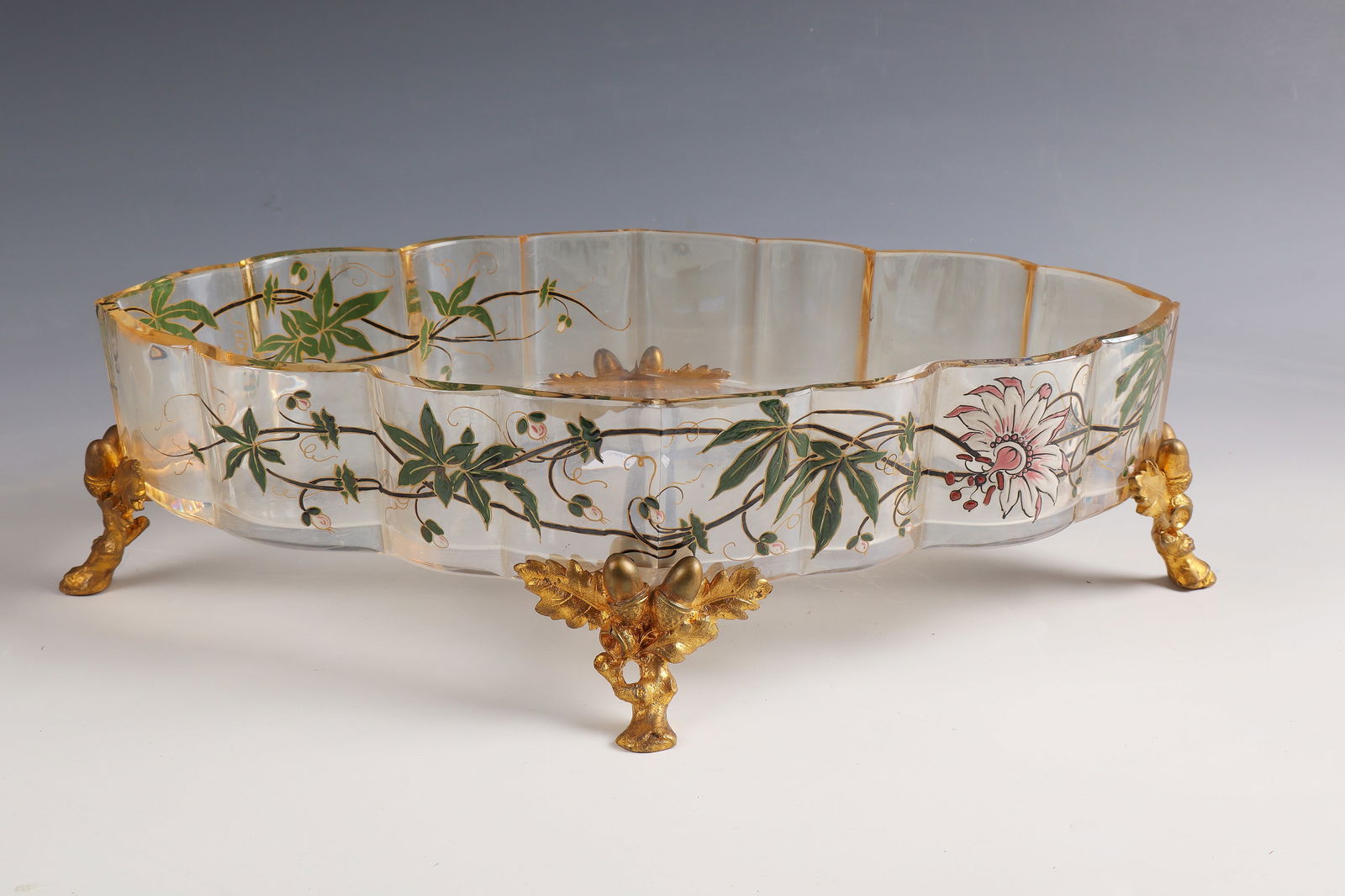 Jardinière: Jardinière Cristalleries de Baccarat, 1872 - 1874 Colorless glass with light honey-colored luster, with multicolored floral opaque enamel decoration. Contour and interior drawing in gold. Gilt