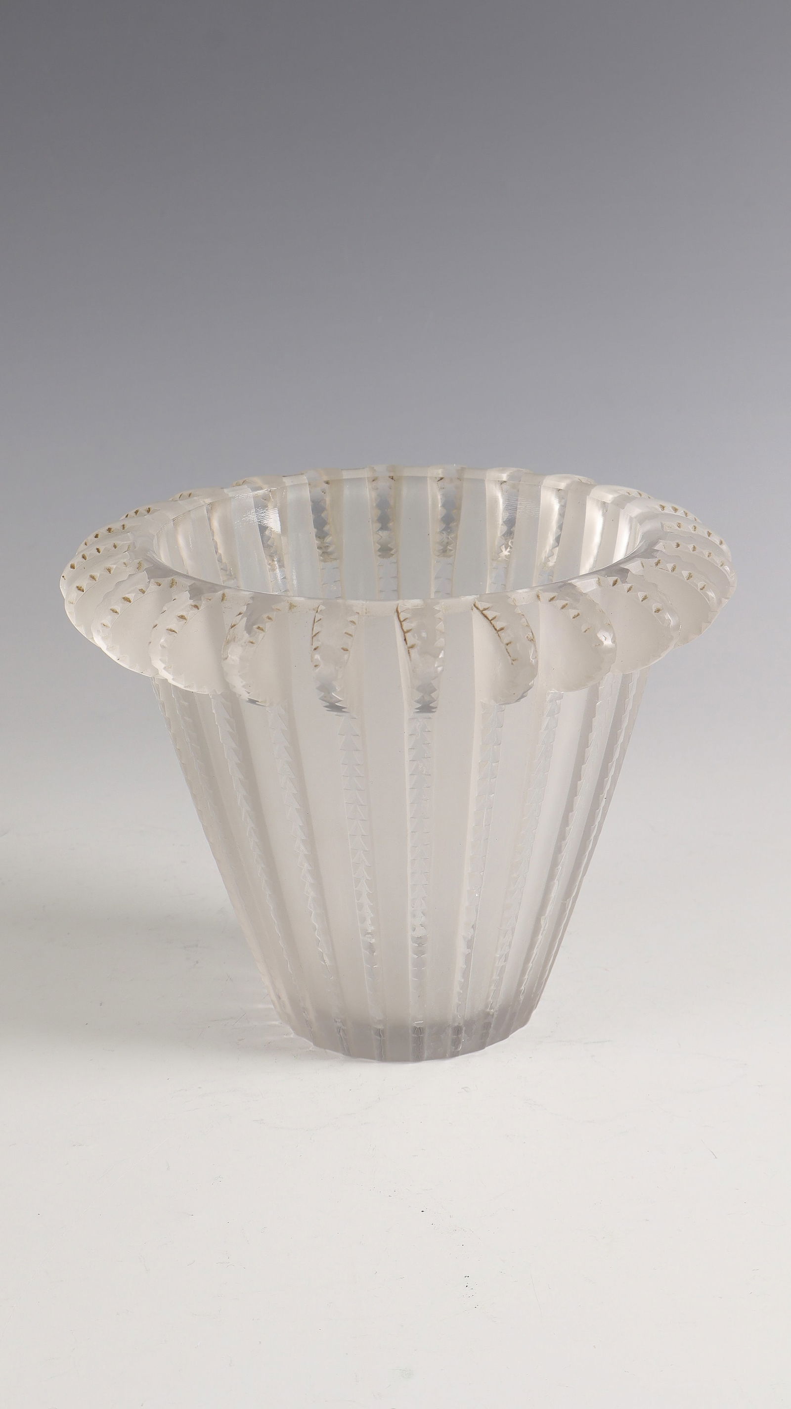 Vase ''Royal'': Vase ''Royal'' René Lalique, Wingen - sur - Moder, 1936 Colourless glass, moulded, finished by polish. Inscription: Lalique France (engraved). H.15.5 cm Lit.: G. Cappa, Le Genié Verrier de