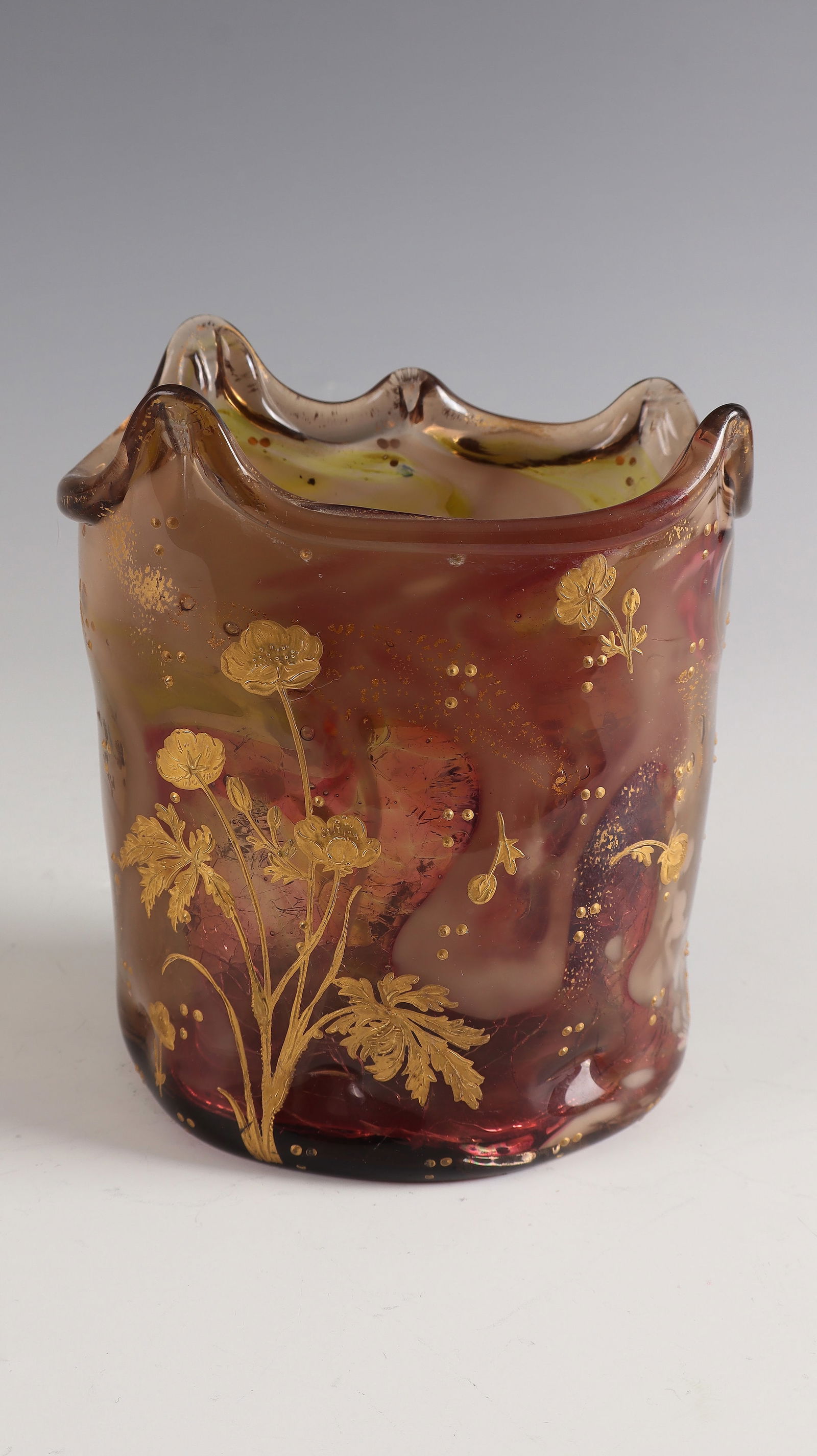Vase: Vase Ernest Léveillé, c. 1885 - 1890 Colourless glass multicoloured crumb melting and gold foil melting. Inner wall craquelated like ice glass. Decorated all around with poppies in polished and