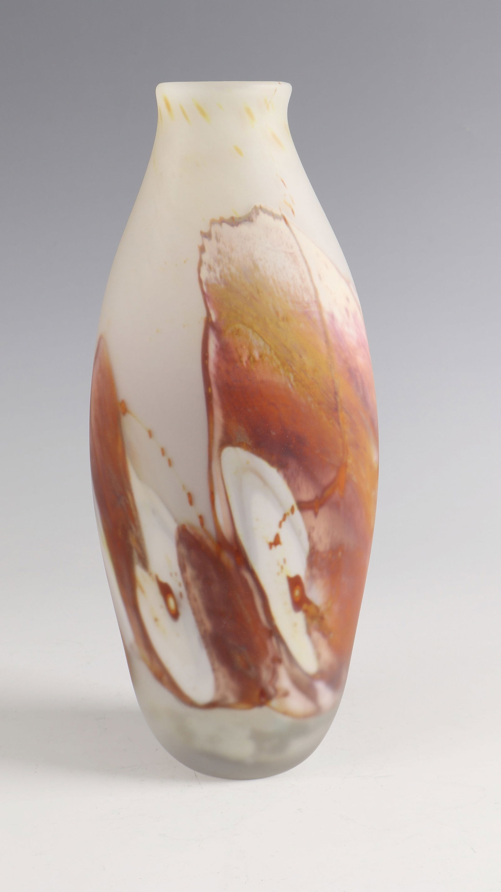 Vase: Vase Louis Leloup, 1980 Colorless, opaque white overlaid glass with multicolored inclusions. Underside inscribed: L. LELOUP (engraved). H. 30.5 cm Lit.: G. Cappa, Le Génie Verrier de l'Europe, ed.: