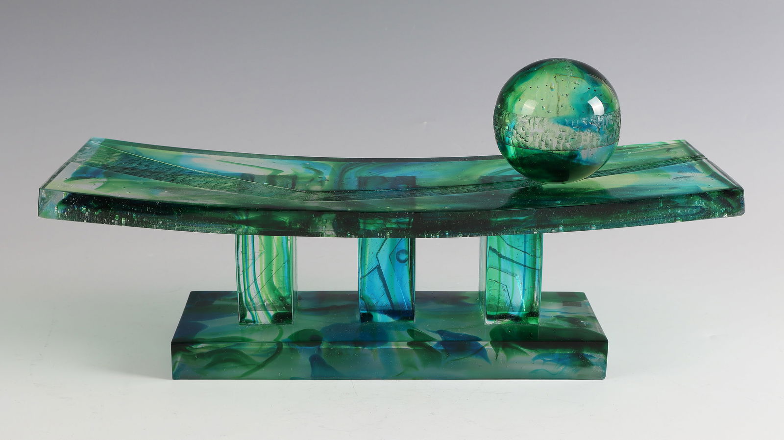 Two-part object ''Lattente'': Two-part object ''Lattente'' Étienne Leperlier, 1985 Pâte de verre in clear and coloured glass, molten, cut and polished. Reference: E. Leperlier 550 AEL (in diamond crack). 19 x 38 x 14 cm Lit.: