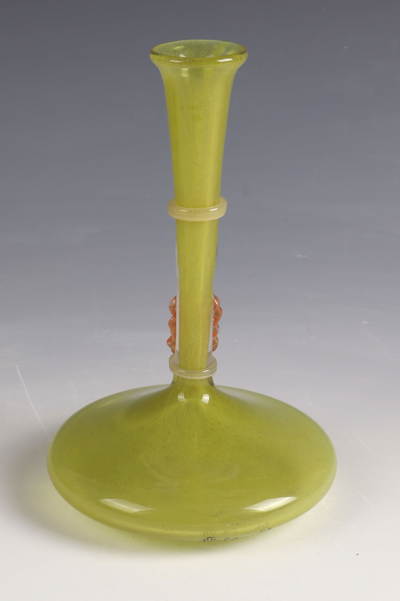 Long-neck vase: Long-necked vase Charles Schneider, Épinay - sur - Seine, 1921 - 1923 Colourless glass with flaky multi-coloured powder melting. Appliqués. Inscribed on the top of the foot: Tailor with amphora (eng