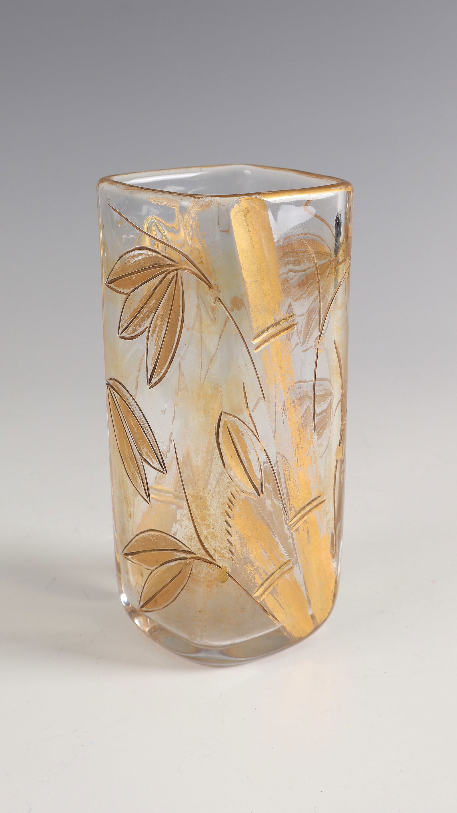 Vase ''Bambous'': ase ''Bambous'' Cristallerie de Sèvres, 1890 Colourless glass with gilded engraving decoration. Underside inscription: le Rosey, XI rue de la Paix, Paris (painted in gold). H. 25 cm Lit.: G. Cappa, L