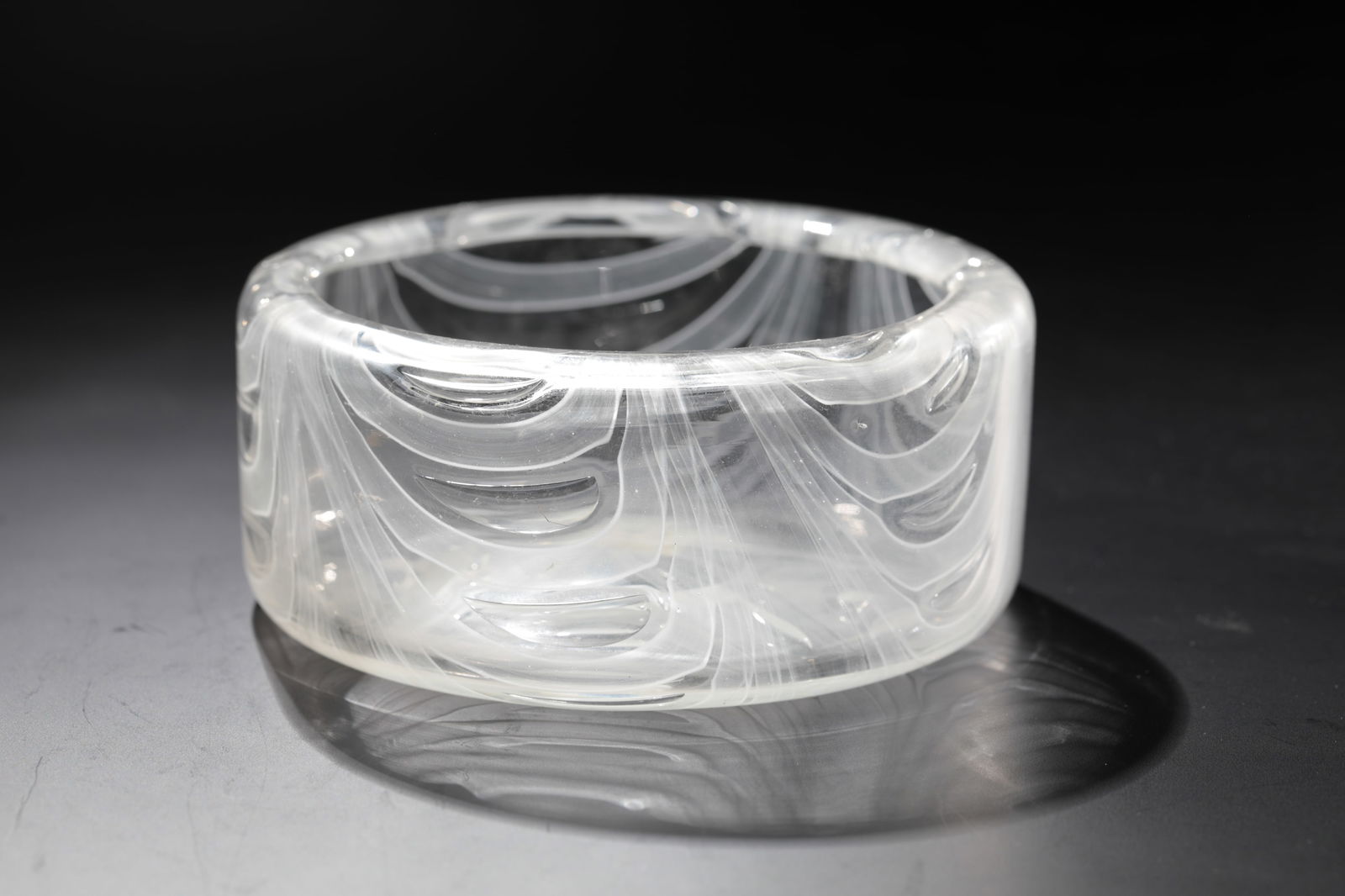 Bowl ''diafano bianco'': Bowl ''diafano bianco'' Barovier & Toso, Murano, 1960 Colourless glass, with ribbon melting in white-grey opal, combed in waves. Underside inscribed: barovier & toso murano (in vibro engraving). H. 5