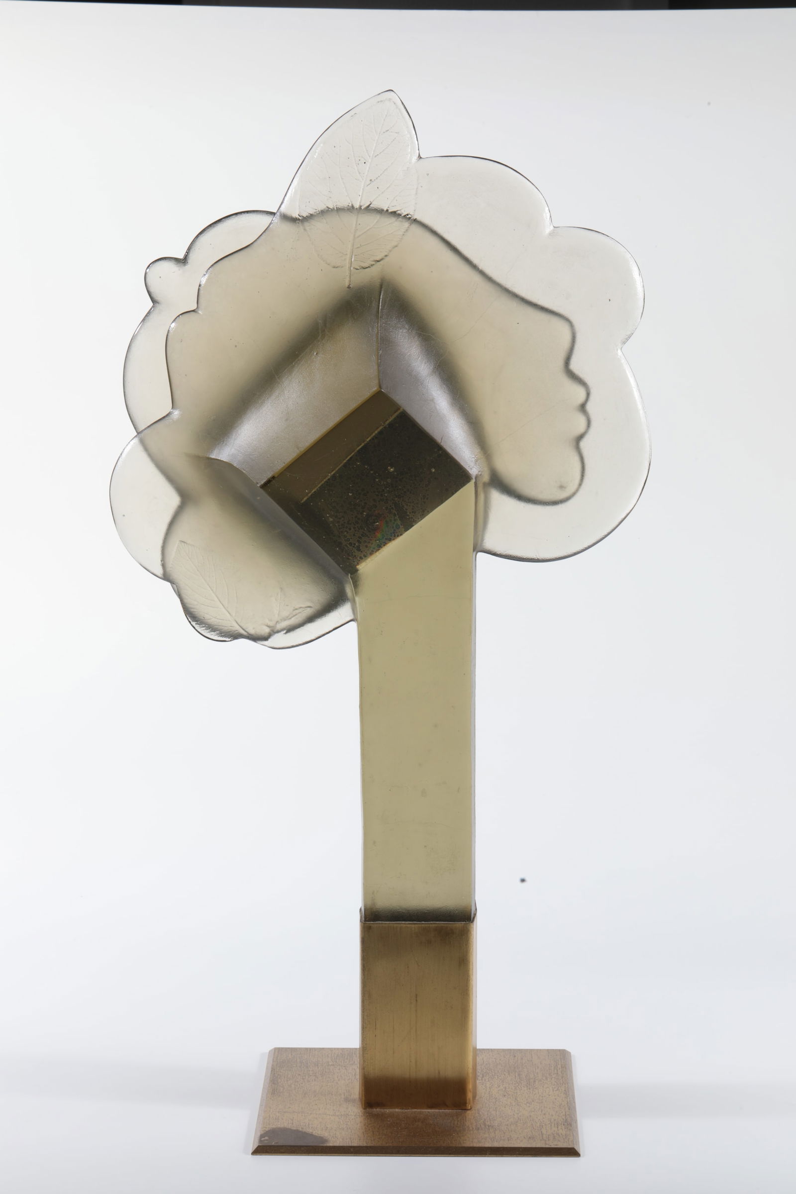 Property ''Le visage de l'arbre'': Object ''Le visage de l'arbre'' Blanka Adensamova, 1987 Fused glass (lead crystal, coloured, melted in Pelechov near Eisenbrod). Cut and engraved (lily). Brass base. Signed in vibro-engraving: Adensam