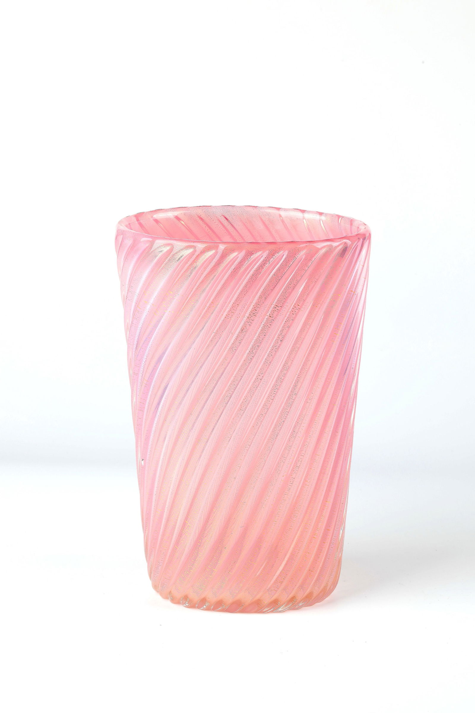 Vase ''Opalino'': Vase ''Opalino'' Archimede Seguso, Murano, circa 1955 Colourless glass, light pink underlay. Oblique ribbed wall. Inter-layer décor made of finely torn gold foil melting. Underside with round export